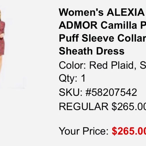 Brand New Alexia Admor Camilla Plaid Puff Sleeve Collarded Shealth Dress - Picture 4 of 12